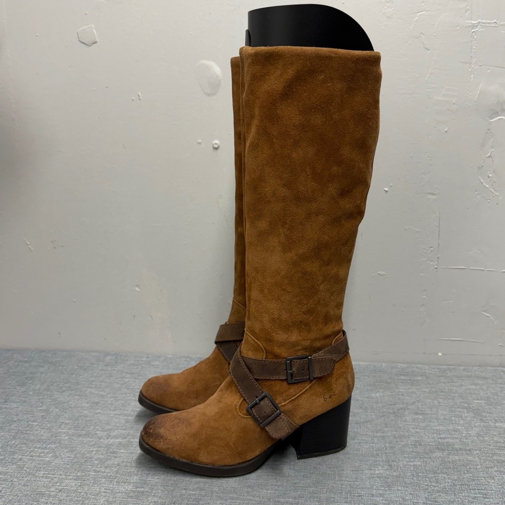 b.o.c. Tall Boots Women 6M Tan Suede Z35823 C81E17 Buckle Strap Block Heel